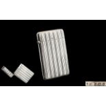 Edwardian Period Excellent Quality - Sterling Silver Regency Striped Decorated Hinged Card Case of