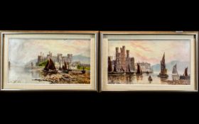 Conway Castle Pair of Oils on Canvas, depicts Conway Castle, North Wales, with views from the river,