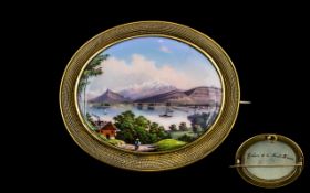 Swiss Early 19th Century Empire Period Documentary Enamelled Oval Brooch, mounted in a 15ct gold