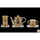 Royal Crown Derby Miniature Trio of Imari Pattern - Single Gold Banded Pieces. Pattern 1128.