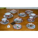 Japanese - Early 20th Century Collection of Hand Painted Porcelain Saucers and Cups ( 16 ) Pieces