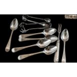 Set of Six Sterling Silver Teaspoons + Two Pairs of Silver Nips + One Small Silver Fork.