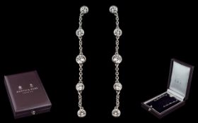 Mappin & Webb Attractive Ladies 18ct White Gold Pair of Diamond Set Long Drop Earrings.