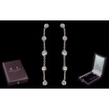 Mappin & Webb Attractive Ladies 18ct White Gold Pair of Diamond Set Long Drop Earrings.