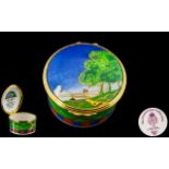 Royal Worcester - Superb Quality Hand Painted Enamel Lidded Box of Circular Form.