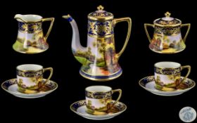 Noritake Hand Painted Coffee Set, comprising coffee pot, three coffee cups and saucers,