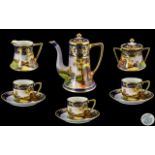 Noritake Hand Painted Coffee Set, comprising coffee pot, three coffee cups and saucers,