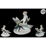 Rosenthal Superb Hand Painted Novelty Porcelain Figure - Child Riding a Dragonfly Figure ' Guiding