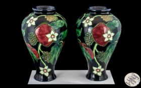 Country Craft Collection Pair of Tube lined Floral Vases. Designed In England by Rowe. Date 2003.