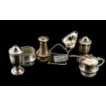 Six Various Silver Condiment Items comprising three pepper pots, two mustard pots and one salt,