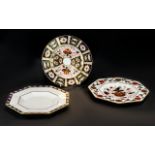 Three Royal Crown Derby Imari Plates model 2451 8687 a.1315. Largest diameter 9 inches.