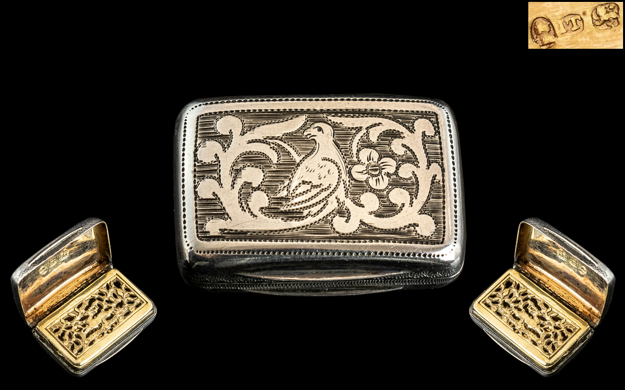 George III Superb Miniature Sized Sterling Silver Vinaigrette With Running Stag Images to