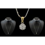 18ct Gold - Attractive Nice Quality Diamond Set Pendant and Attached 9ct Gold Chain.