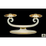 Rosenthal Porcelain Double Candle Holder, with cream ground with gilt highlights and borders.