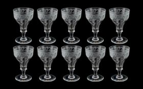 Collection of Victorian Wine Glasses. Antique Wine Glasses with Superb Decoration, Grape Vine