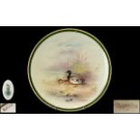 Royal Worcester Hand Painted and Signed Cabinet Plate Mallard Ducks. Signed C. Hart. Date 1930.