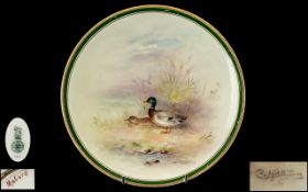 Royal Worcester Hand Painted and Signed Cabinet Plate Mallard Ducks. Signed C. Hart. Date 1930.