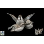 Bing and Grondahl Superb Hand Painted Porcelain Bird Figure ' 3 Sparrows ' Mother Bird Feeding Her