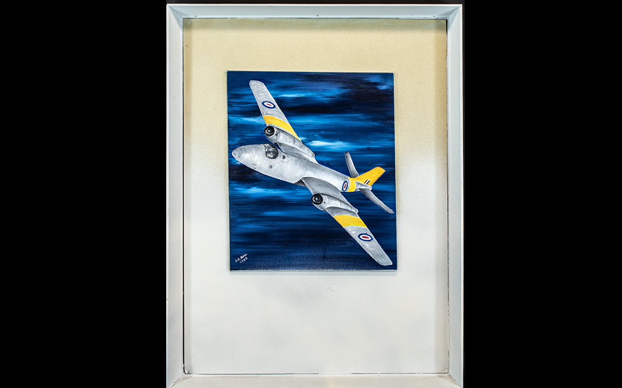Oil on Board of British Fighter Jet. Oil Painting of a Fighter Jet, Signed and Dated Bottom Left.