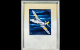 Oil on Board of British Fighter Jet. Oil Painting of a Fighter Jet, Signed and Dated Bottom Left.