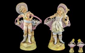 A Fine Pair of German 19th Century Hand Painted Bisque Figurines.