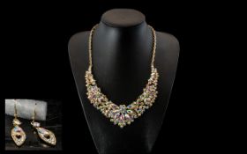 AB Crystal Statement Necklace and Matching Earrings,