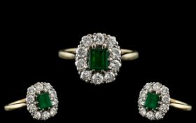 An Antique Early 20th Century Emerald & Diamond Cluster Ring,