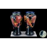 William Moorcroft Signed Fine Pair of Vases of Tapered Form and Excellent Lustre ' Pomegranates '