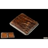 Edwardian Period - Gents Sterling Silver and Snakeskin Wallet, With Soft Tan Leather Interior.