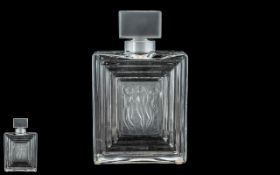 Large and Impressive Signed Lalique France Art Deco Style Scent Bottle of Square Form,