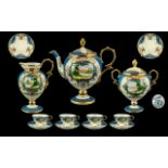 Noritake - Superb Quality Early 20th Century Hand Painted Turquoise and Gold Encrusted ( 11 ) Piece