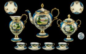 Noritake - Superb Quality Early 20th Century Hand Painted Turquoise and Gold Encrusted ( 11 ) Piece