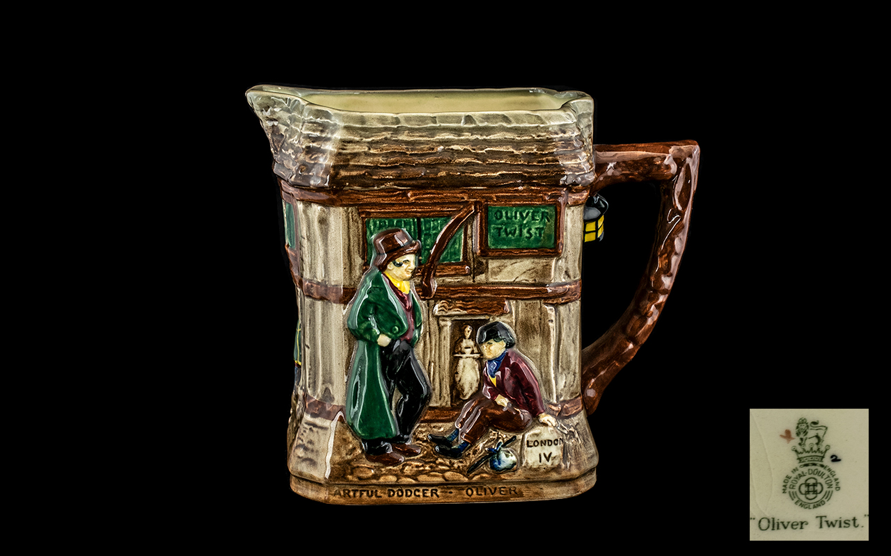 Royal Doulton Hand Painted Jug. c.1930's. Titled ' Oliver Twist ' Charles Dickens Series. Marked