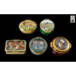 Collection of Five Enamelled Boxes, to include four Halcyon Days, a V & A Limited Edition,