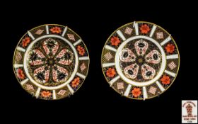 Pair of Royal Crown Derby Plates, Imari Pattern 1128, 6" diameter, in blue, orange and gilt design.