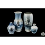 Four Royal Copenhagen Vases, all depicting ships, comprising: No.