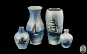 Four Royal Copenhagen Vases, all depicting ships, comprising: No.