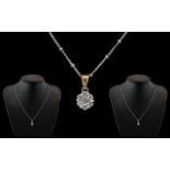 Ladies - Attractive 9ct Gold Diamond Set Pendant - Attached to a 9ct Two Tone Gold Chain.