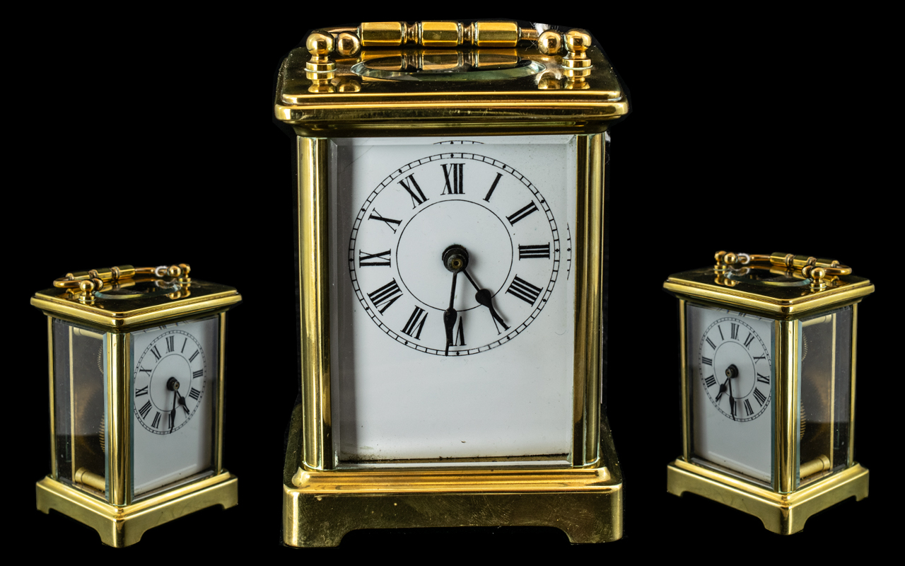 Small Brass Carriage Clock. Measures Approx 4.5 by 3 Inches.