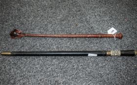 Two Sword Sticks in the Shape of a Leather Riding Crop, 20 inches (50cms) long,