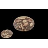 Ladies - Large and Impressive 9ct Gold Mounted Picture Jasper Stone Set Brooch, of Oval Form and