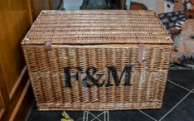 Large Fortnum & Mason Wicker Basket/Hamper, marked F & M to front,