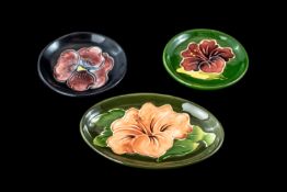 Moorcroft - Three Small Coasters/Pin Dishes. Largest oval shape 4.