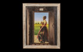 A Hesselbeck Small Oil Painting on Panel, signed by the artist,