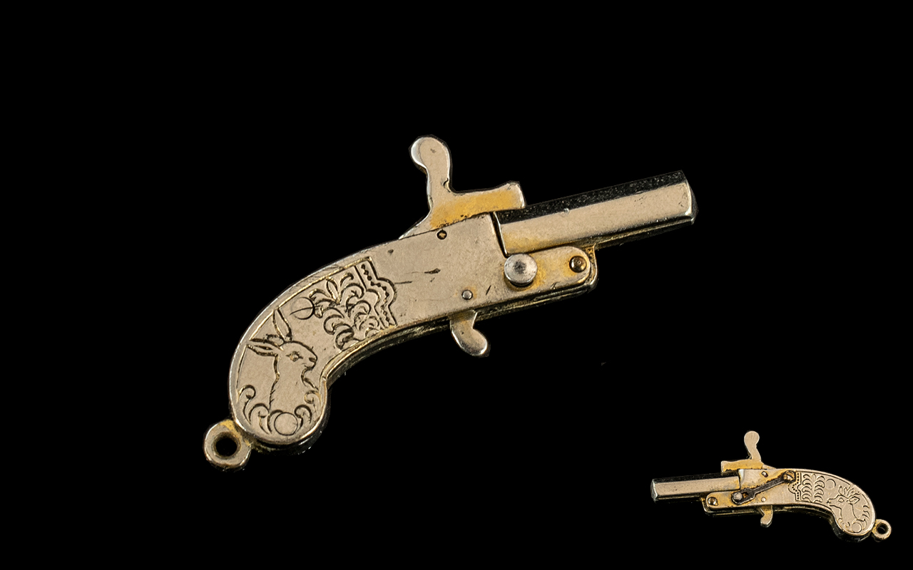 Antique Working Miniature Apprentice Made Pistol Key,