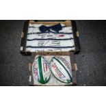 Two Preston Grasshoppers Signed Rugby Balls and Signed Shirt,