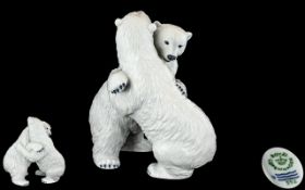 Royal Copenhagen Superb Porcelain Figure of Two Large Polar Bears In Playful Standing Poses.