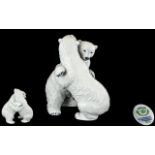 Royal Copenhagen Superb Porcelain Figure of Two Large Polar Bears In Playful Standing Poses.