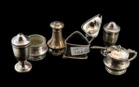 Six Various Silver Condiment Items compr
