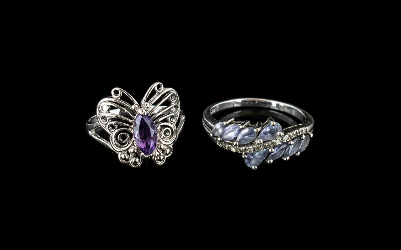 Two Sterling Silver Rings, a butterfly d